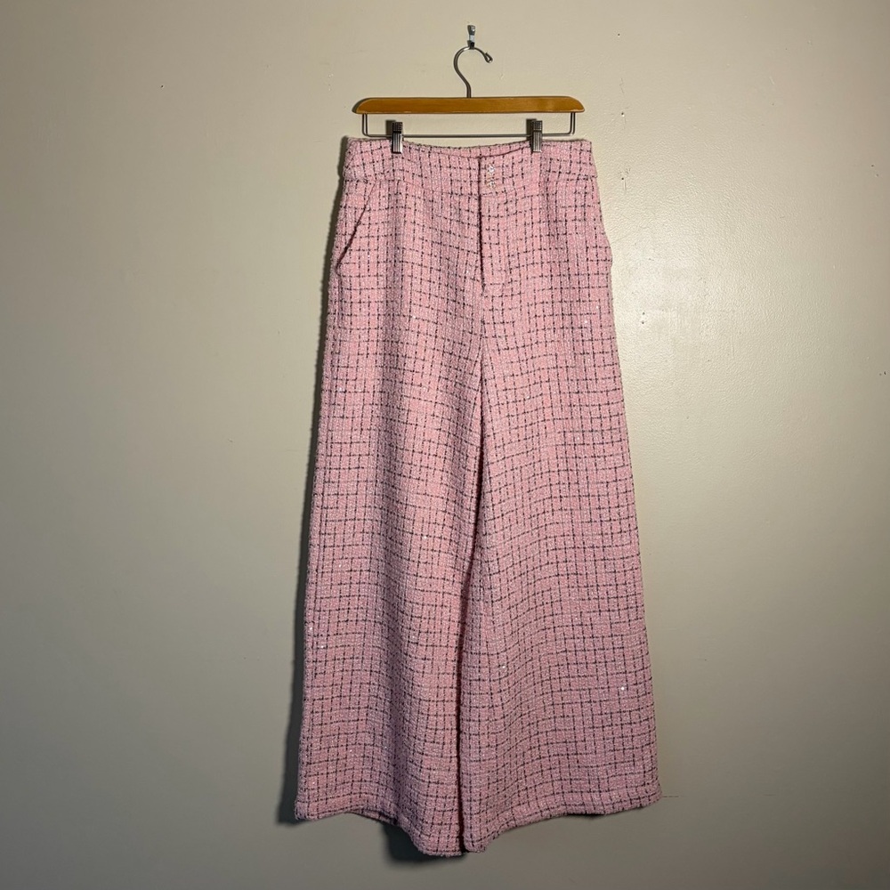 Free market High-Rise Wide Leg Tweed Pants in Light Pink Size-Medium